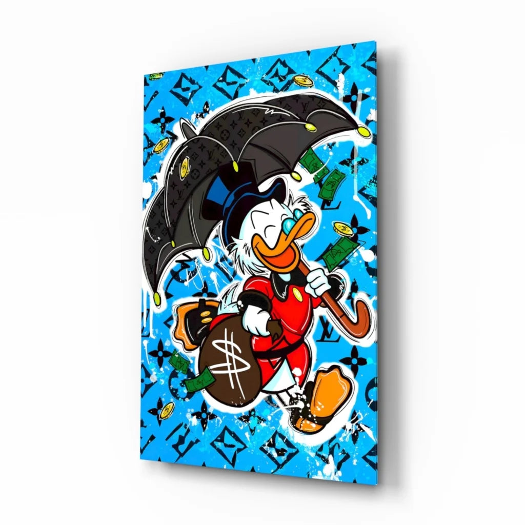 Vibrant blue Donald Duck wall art canvas with LV monogram umbrella