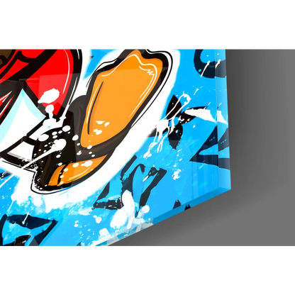 Vibrant Donald Duck money bag canvas wall art in blue with sneaker design