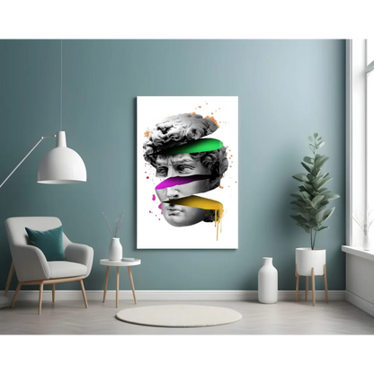 Neon striped David bust abstract grayscale canvas wall art