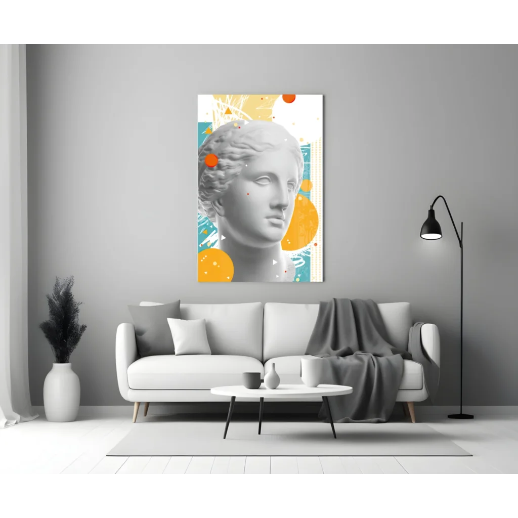 Geometric Bust Canvas Wall Art with Bold Teal and Orange Colors | Modern Wall Art Decor | vintageantiquesgifts.com