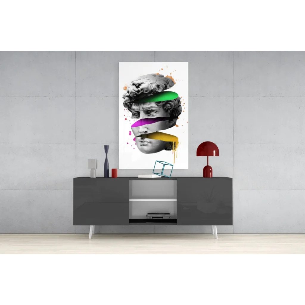 Neon striped David bust abstract grayscale canvas wall art