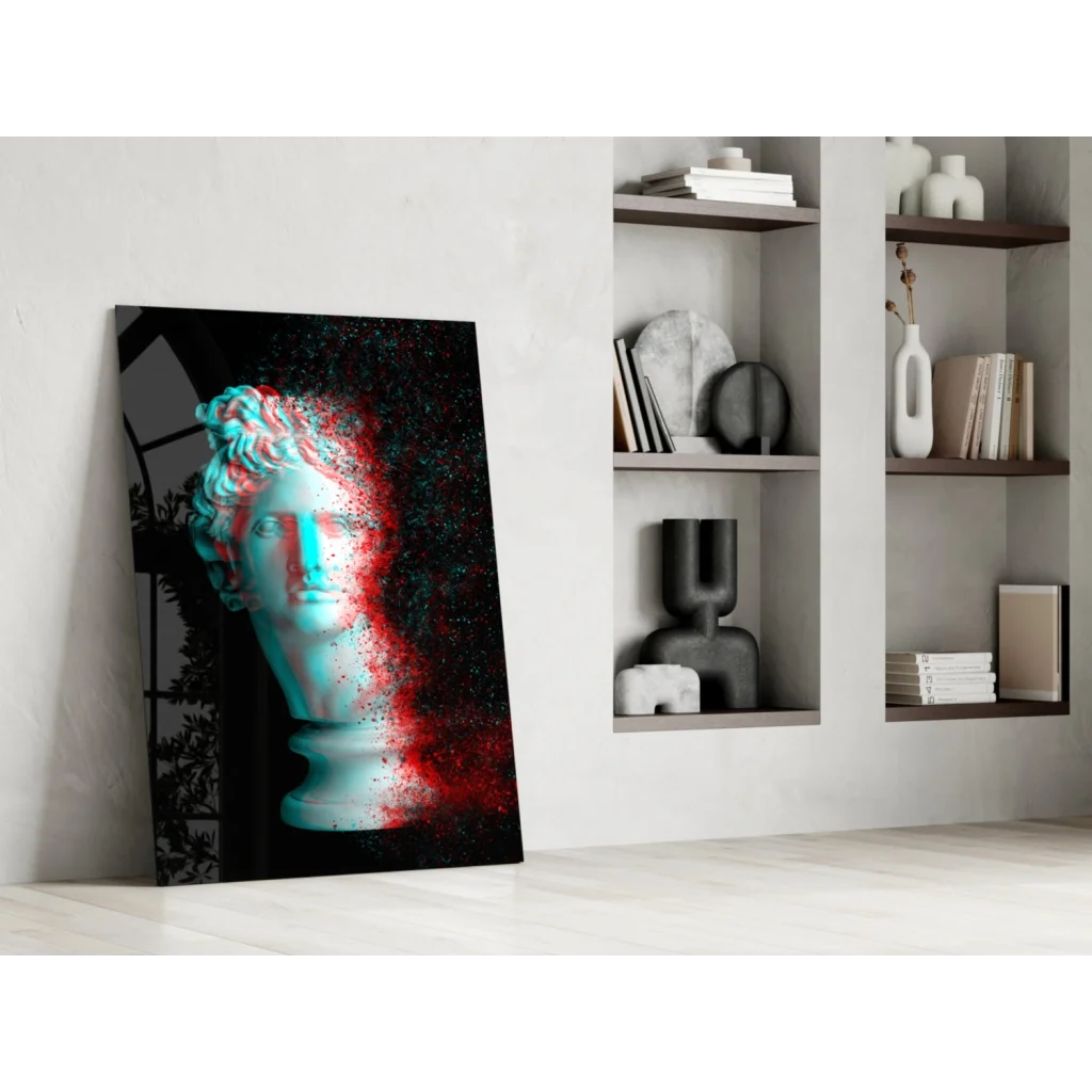 Vibrant cyan red marble bust digital wall art canvas print