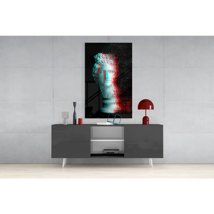 Striking cyan red marble bust canvas wall art print with digital effects