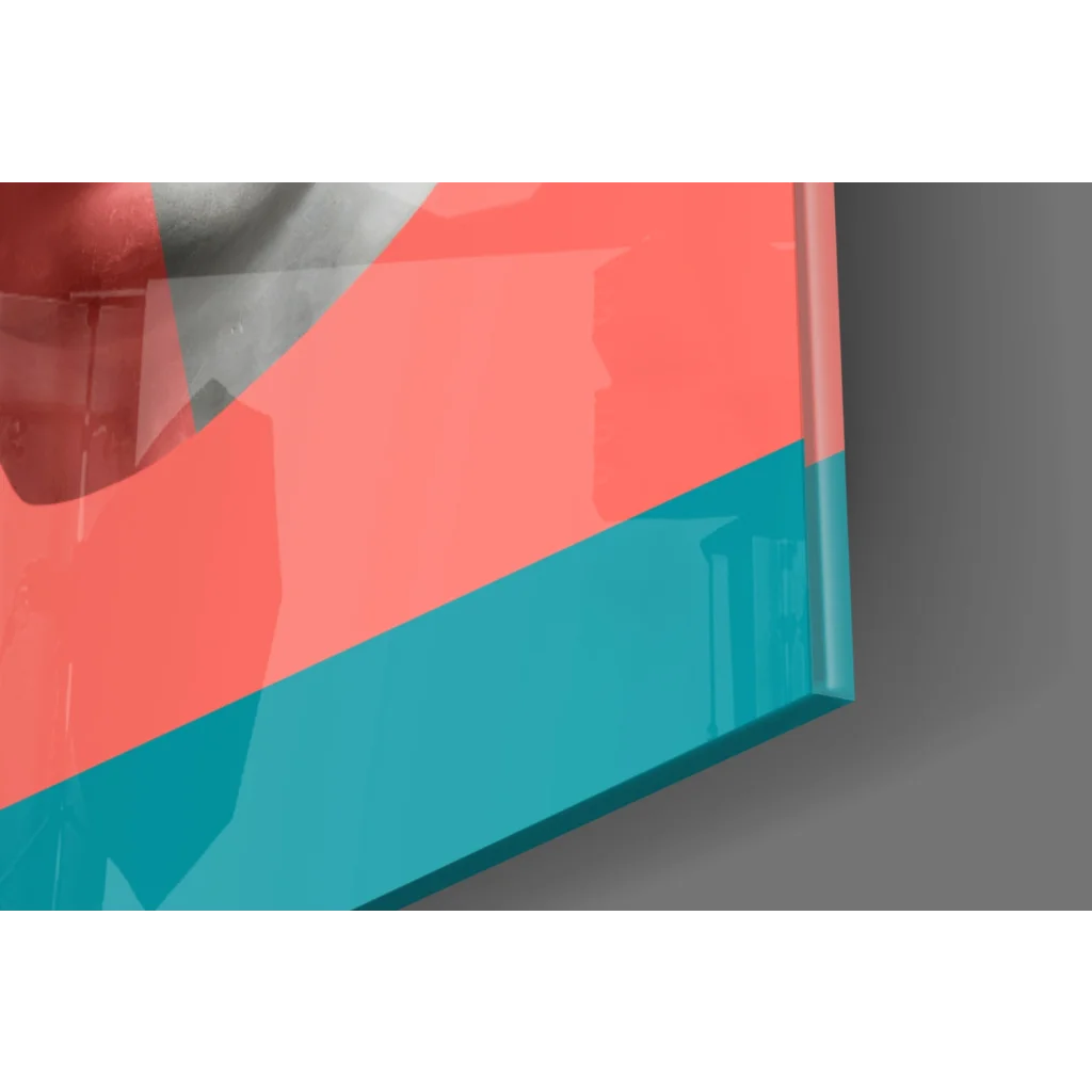 Bold coral teal geometric shapes on Split Marble Bust Pop Art wall art canvas