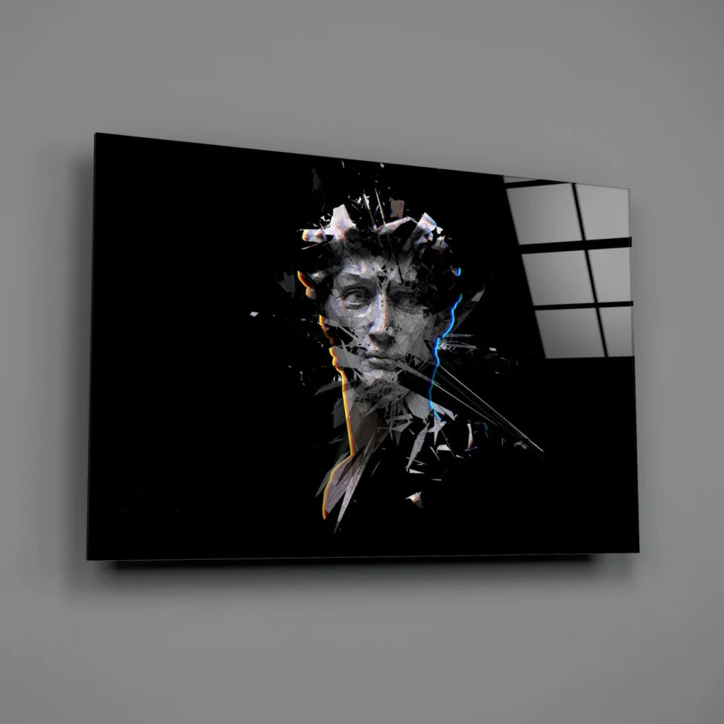 Fragmented Portrait Canvas Wall Art with Blue and Gold Accents | Glass Wall Art Print | vintageantiquesgifts.com