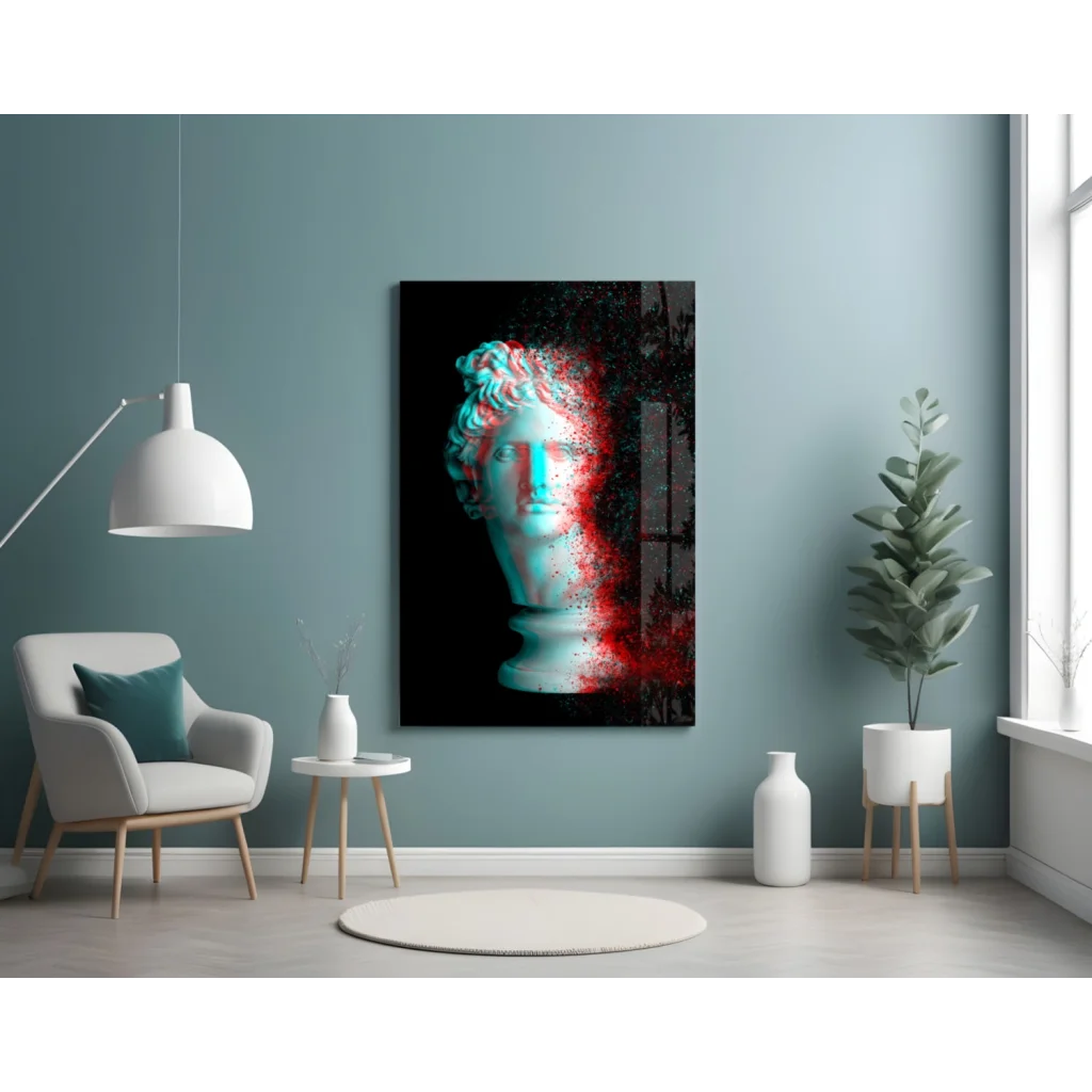 Cyan Red Marble Bust Digital Wall Art Canvas Print | Contemporary Home Wall Art | vintageantiquesgifts.com