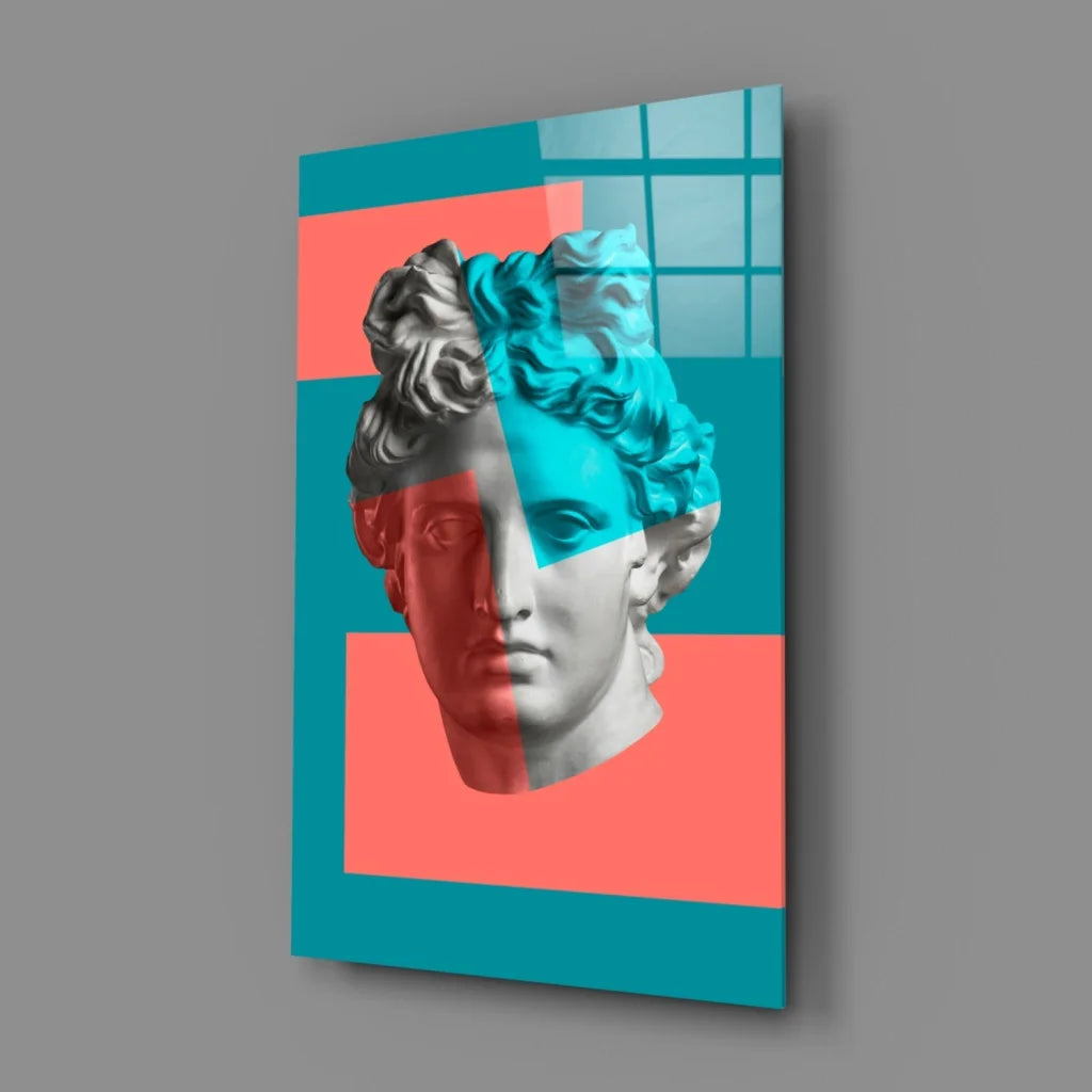 Split Marble Bust Pop Art Canvas Wall Art in silver, turquoise, pink, teal