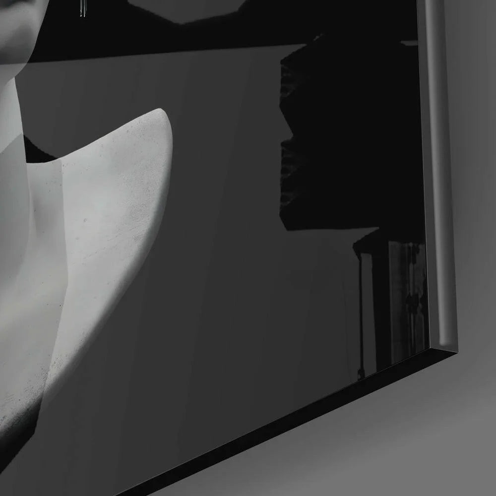 Sleek minimalist white Glitch Bust glass wall art sculpture with glossy curves