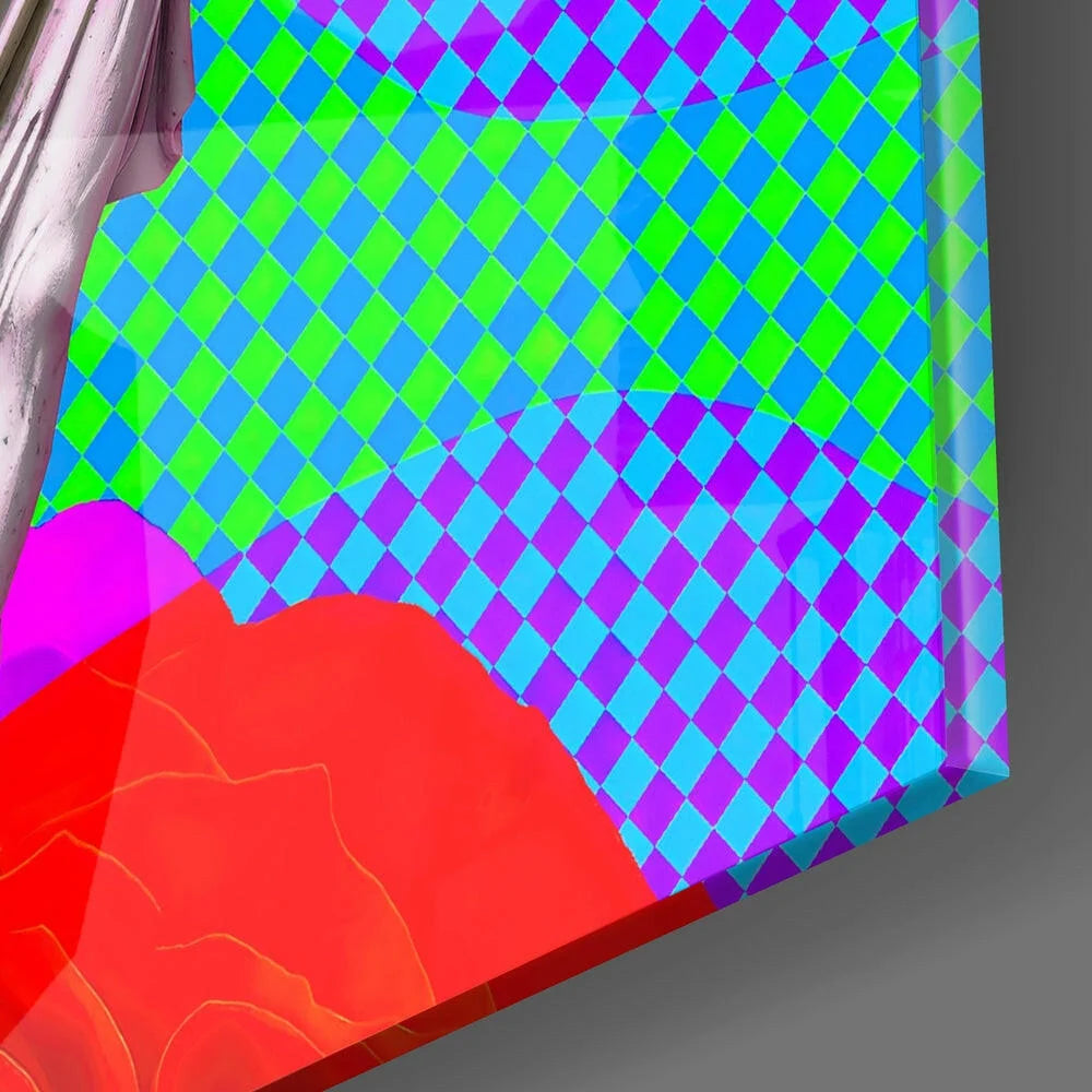 Vibrant neon checkered glass wall art canvas print