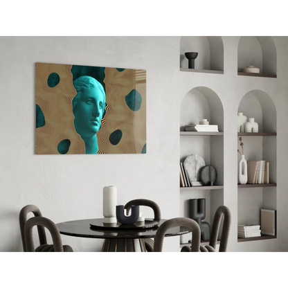 Teal classical bust glass wall art on gold-toned panel