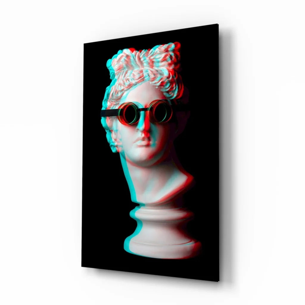 Retro Marble Bust 3D Glass Wall Art in Neon Cyan and Magenta | Insigneart USA | vintageantiquesgifts.com