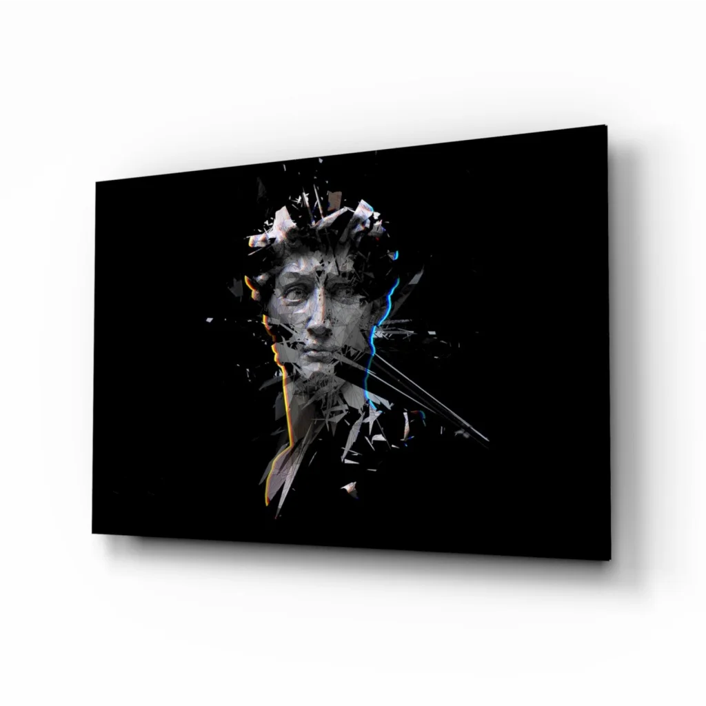 Fragmented Portrait Canvas Wall Art with Blue and Gold Accents | Insigneart USA | vintageantiquesgifts.com