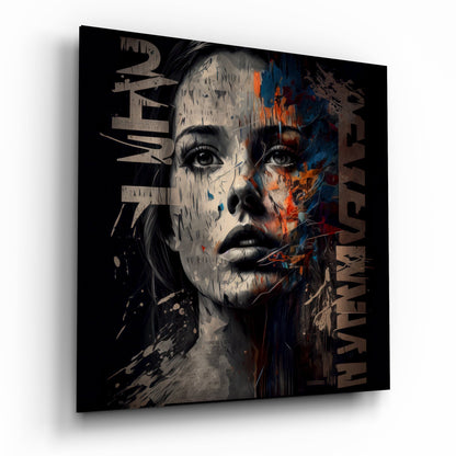 Black Graffiti Letters Woman Face Glass Wall Art
