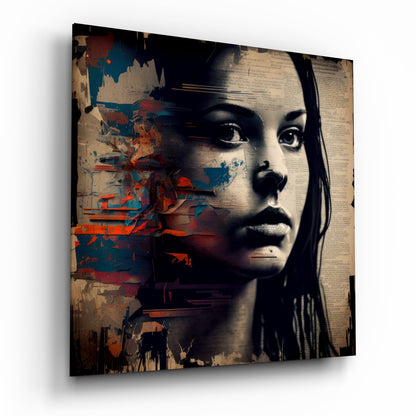 Vintage Sepia Newspaper Woman Glass Wall Art