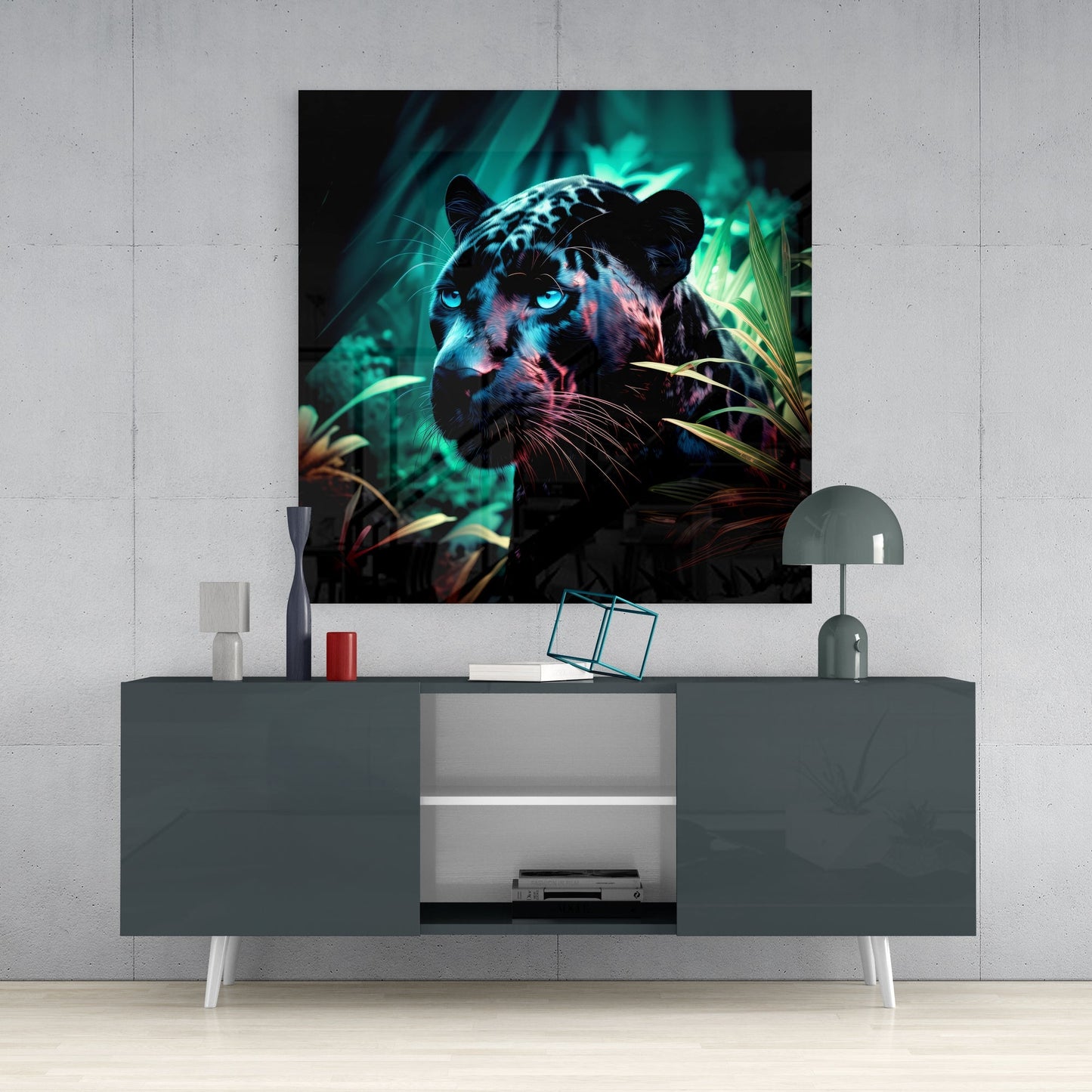 Blue Eyed Panther in Jungle Glass Wall Art