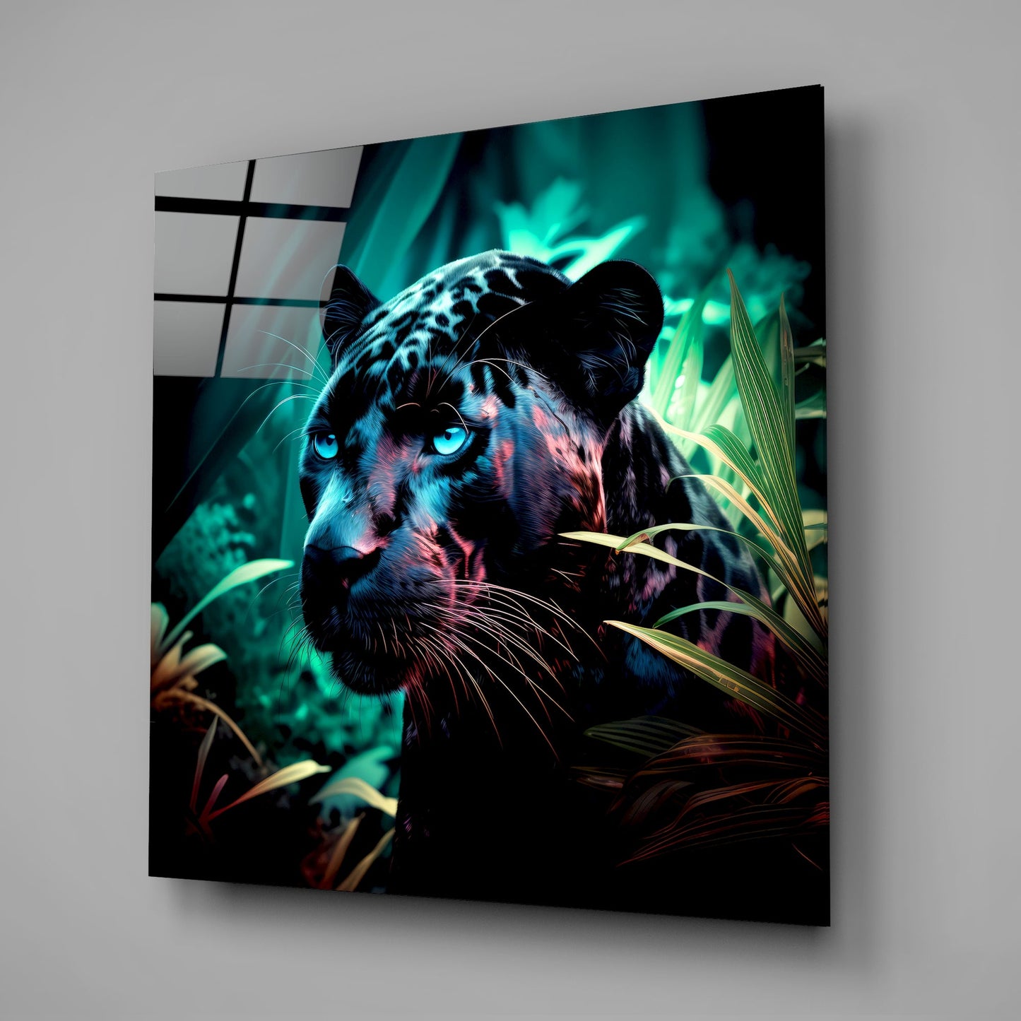 Blue Eyed Panther in Jungle Glass Wall Art