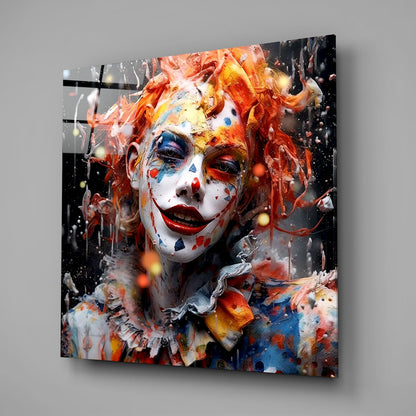 Orange Hair Paint Splash Circus Face Glass Wall Art