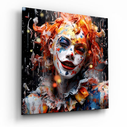 Orange Hair Paint Splash Circus Face Glass Wall Art