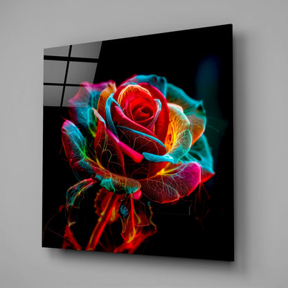 Vibrant Neon Multicolor Rose Glass Wall Art