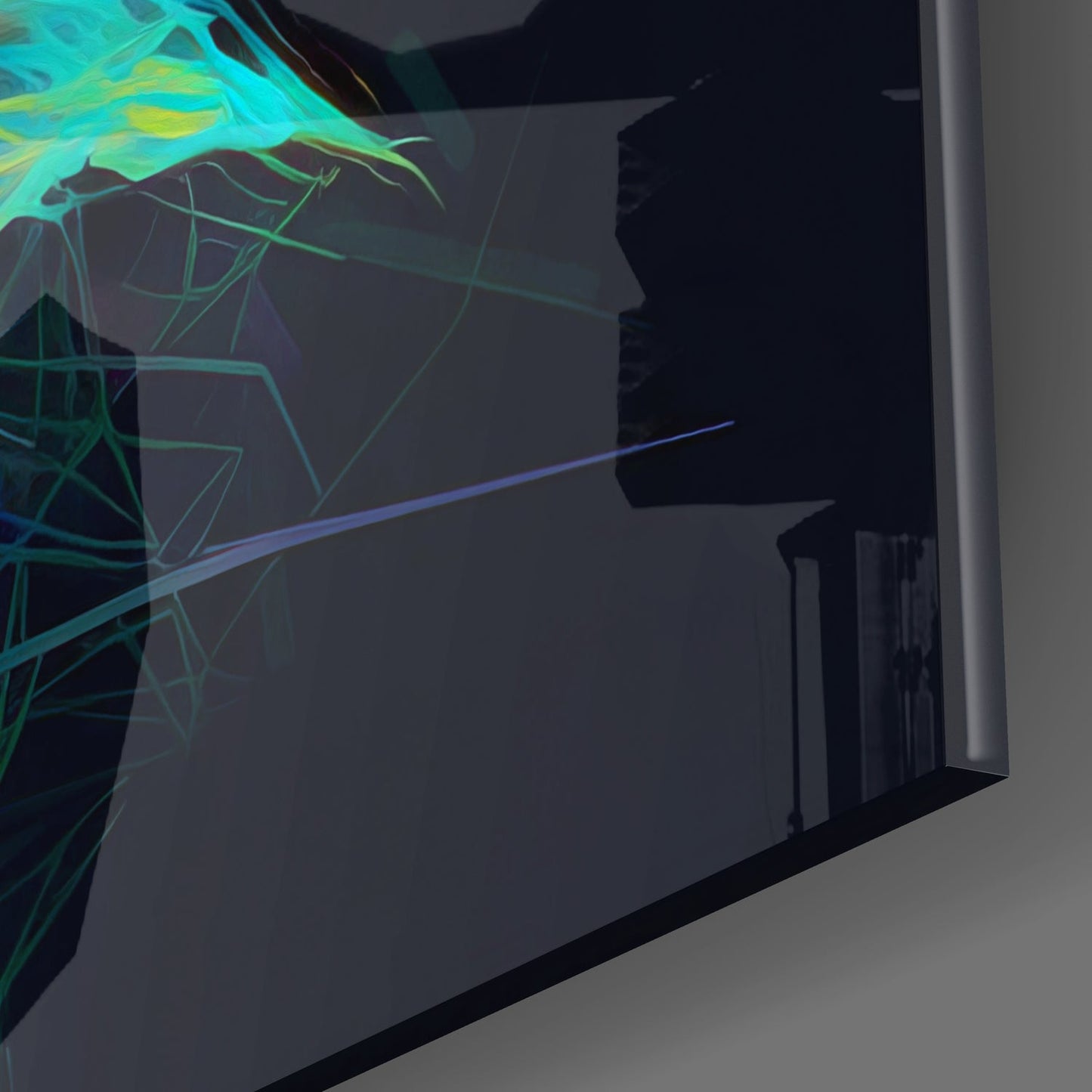 Neon Wireframe Rose Black Glass Wall Art