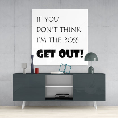 White Background Black Boss Quote Glass Wall Art