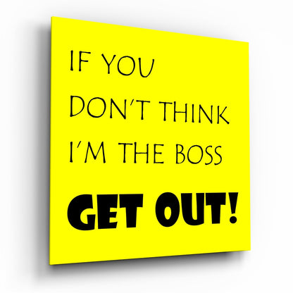 Yellow Background Black Boss Quote Glass Wall Art