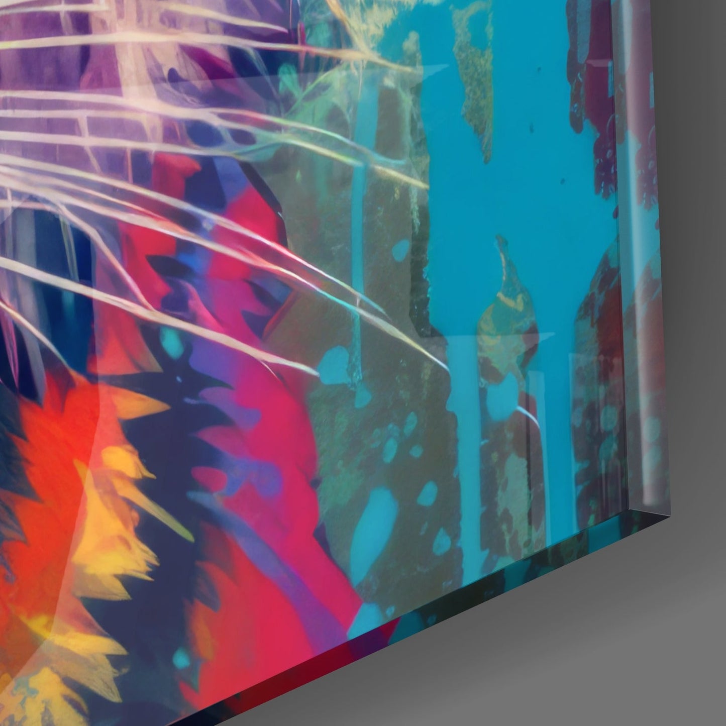 Teal Pop Tiger in Sunglasses Glass Wall Art