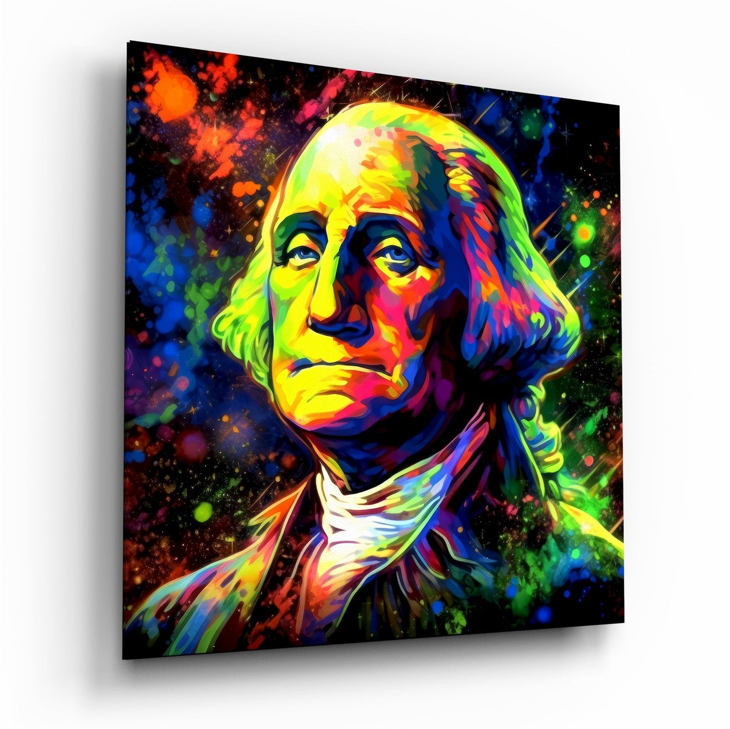 Neon Splatter Statesman Pop Portrait Glass Wall Art