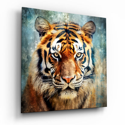 Vintage Grunge Tiger Face Glass Wall Art