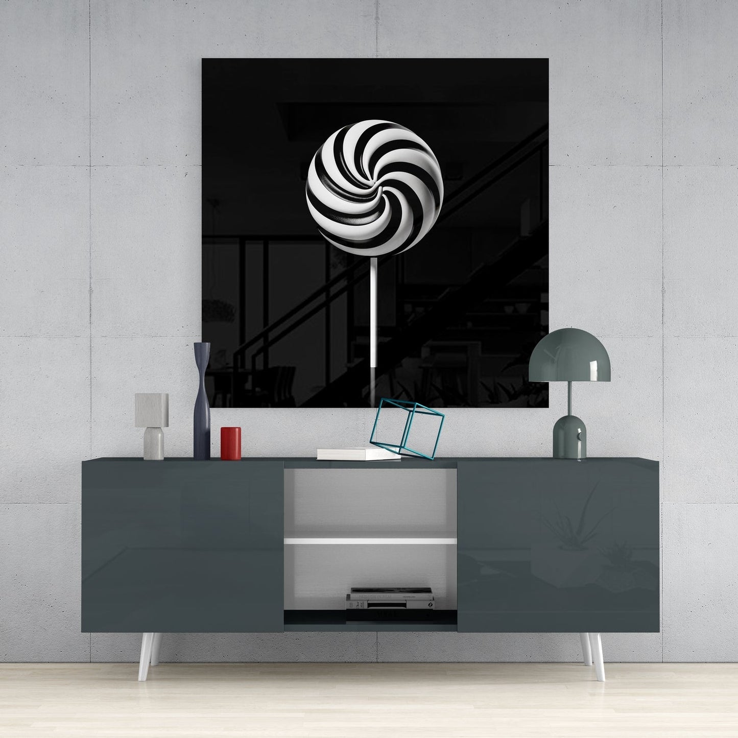 Black and White Swirl Lollipop Glass Wall Art