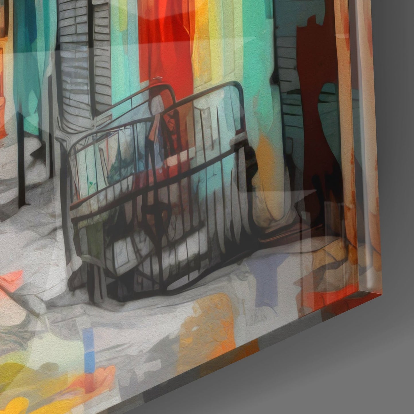 Red Tram Colorful Painted Street Glass Wall Art