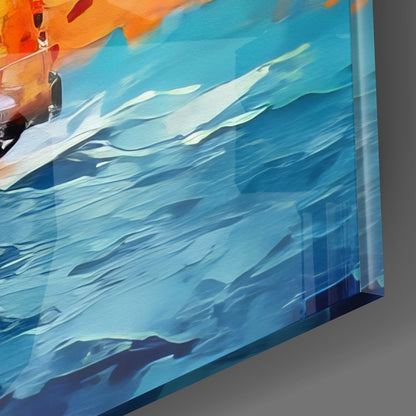 Palette Knife Blue And Orange Maidens Tower Glass Wall Art