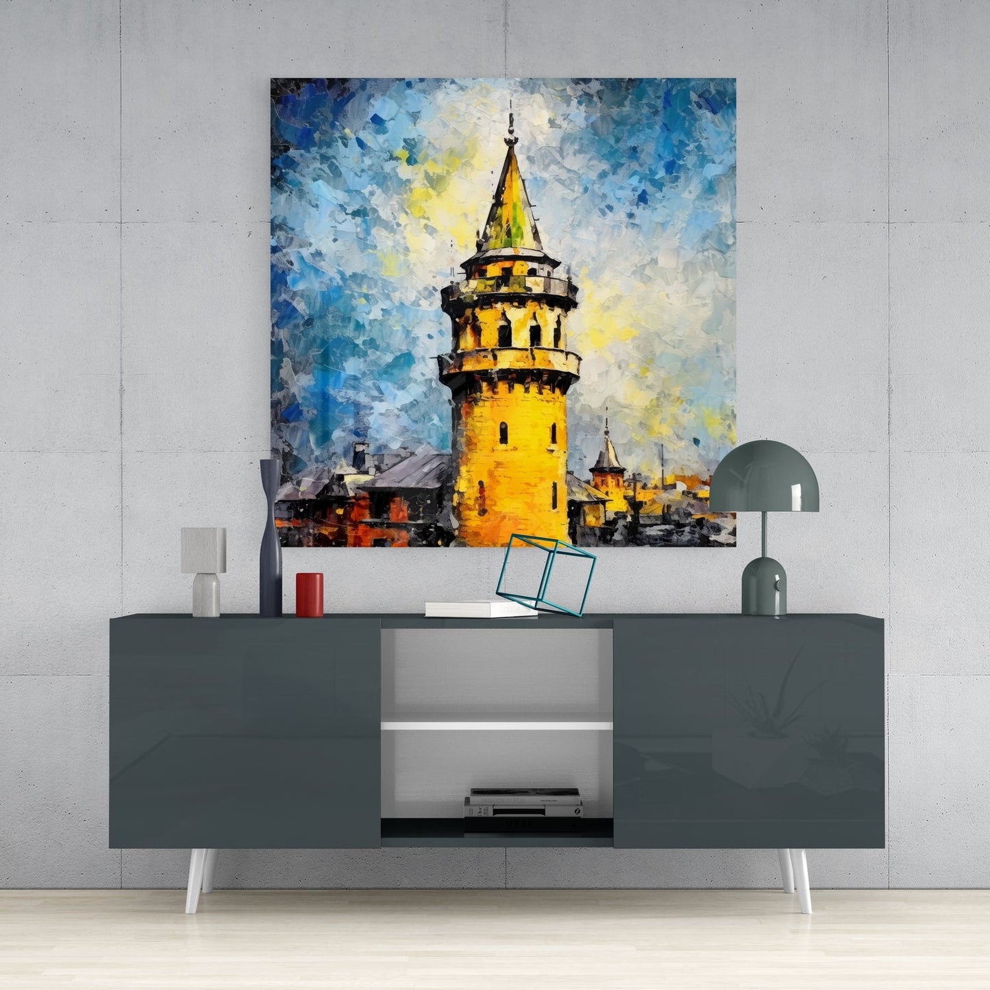 Palette Knife Galata Tower Glass Wall Art