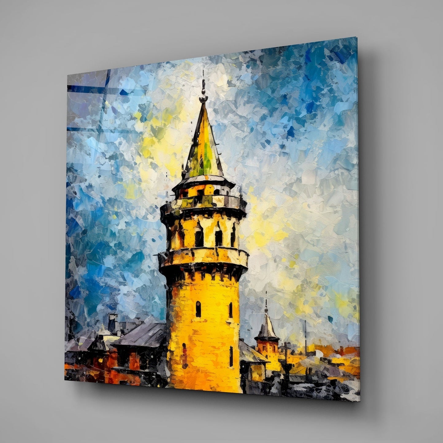 Palette Knife Galata Tower Glass Wall Art