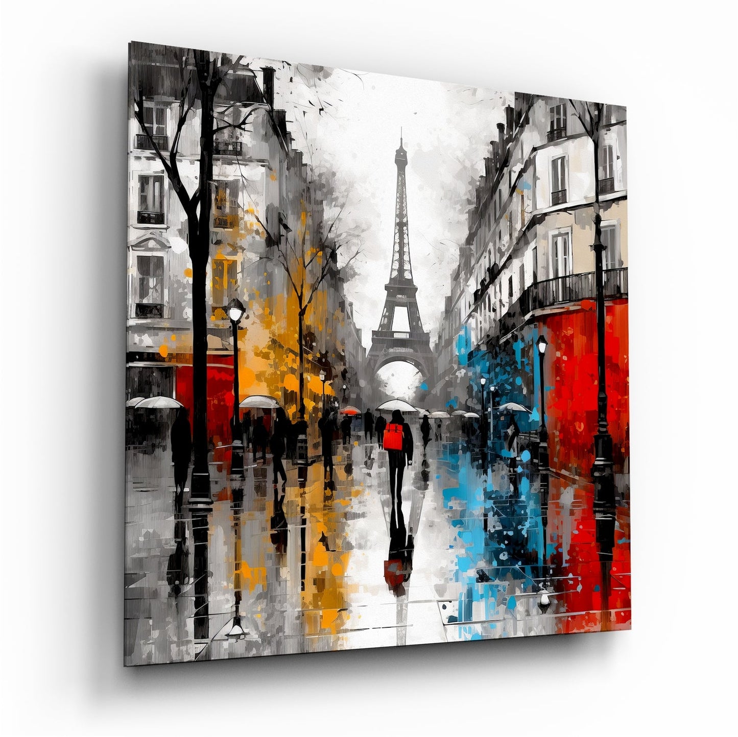 Rainy Boulevard Red and Yellow Glass Wall Art