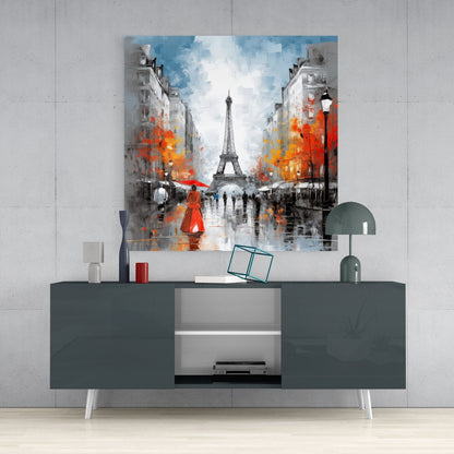 Autumn Leaves Paris Avenue Glass Wall Art