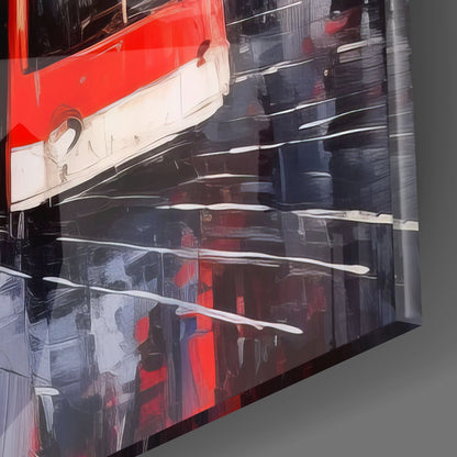 Red Tram Palette Knife Street Spain Glass Wall Art