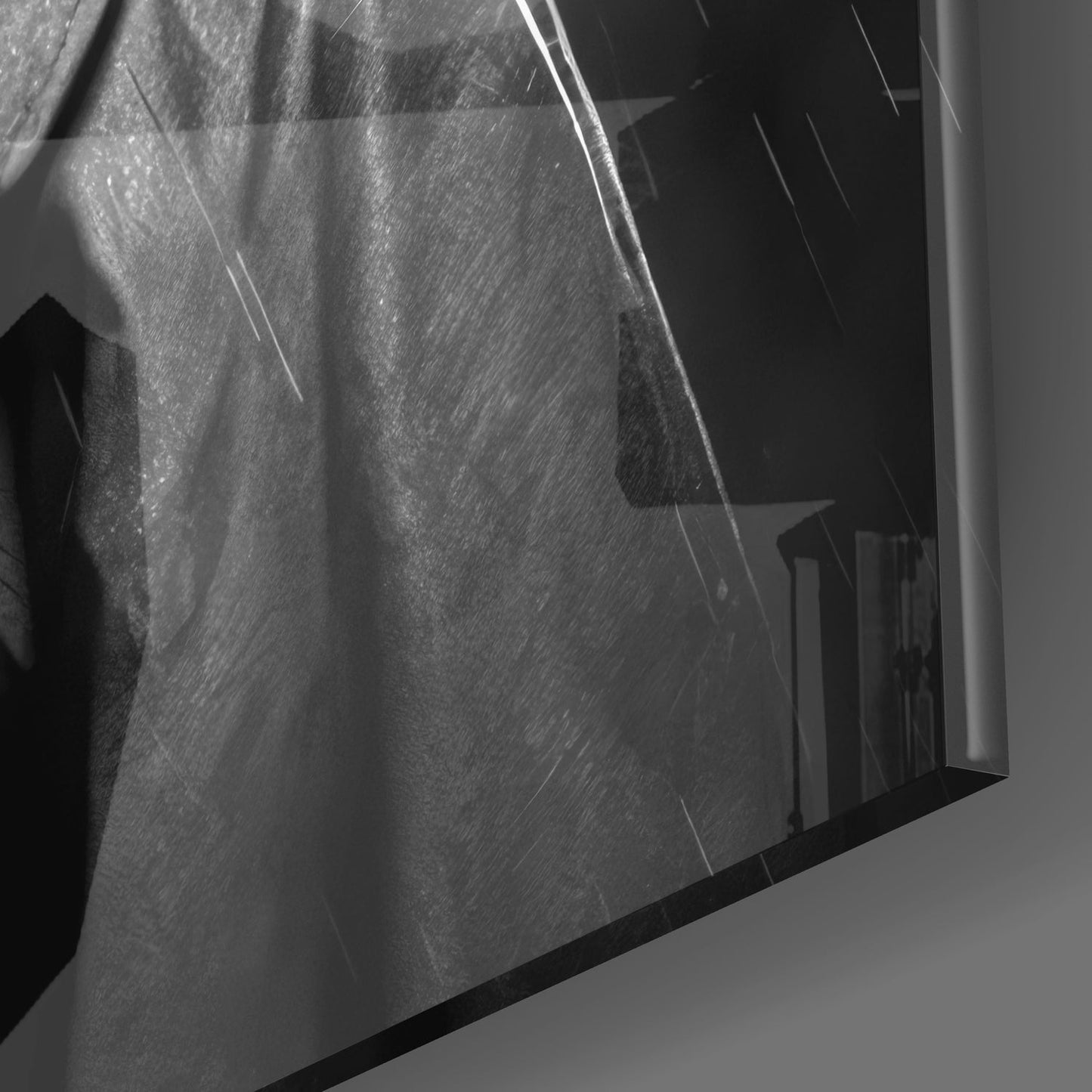 Detective Cat in Rain With Necktie Glass Wall Art