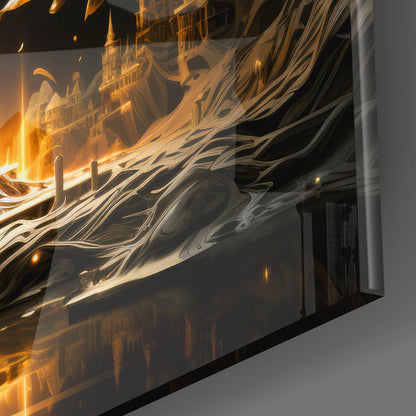 Golden Temple Tree Of Life With Cloud Canopy Glass Wall Art