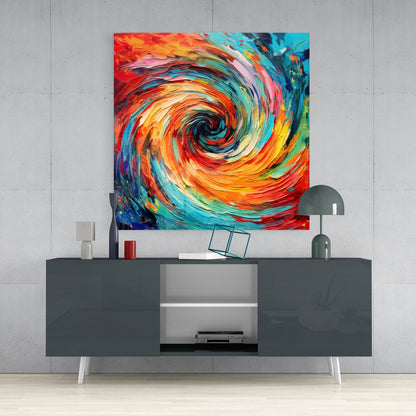 Impasto Orange and Teal Whirlpool Glass Wall Art