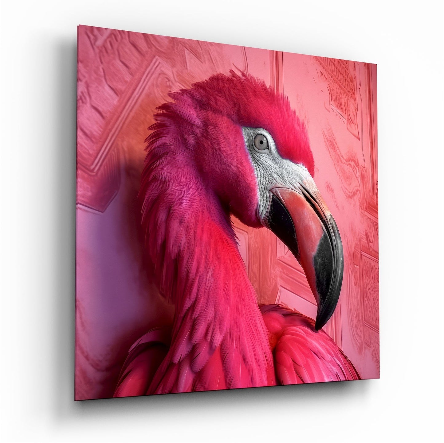 Crimson Red Feathered Flamingo Glass Wall Art