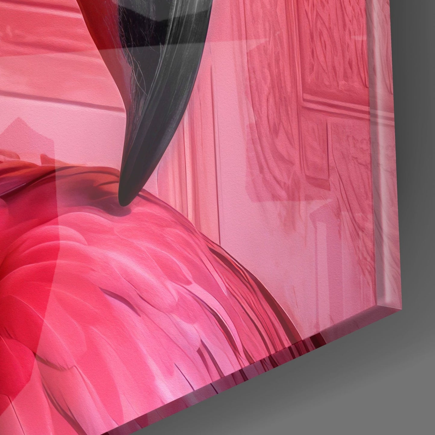 Crimson Red Feathered Flamingo Glass Wall Art