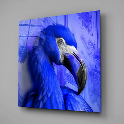 Electric Blue Feathered Flamingo Glass Wall Art