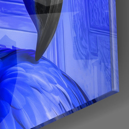 Electric Blue Feathered Flamingo Glass Wall Art