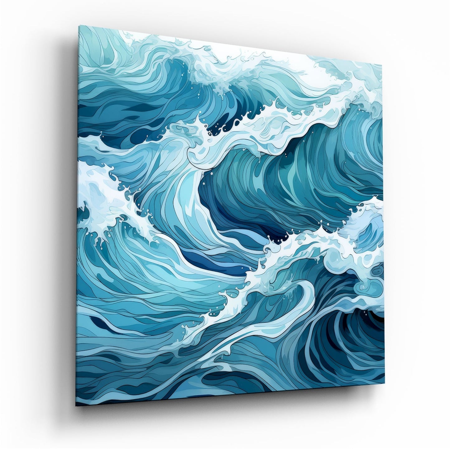 Cresting Teal Ocean Waves Glass Wall Art