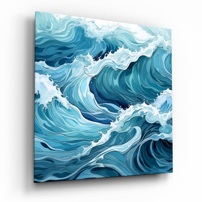 Cresting Teal Ocean Waves Glass Wall Art