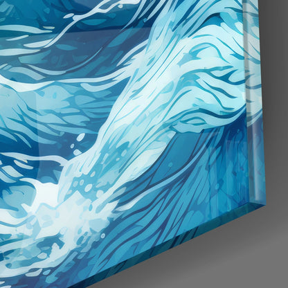Rippling Blue Sea Line Waves Glass Wall Art