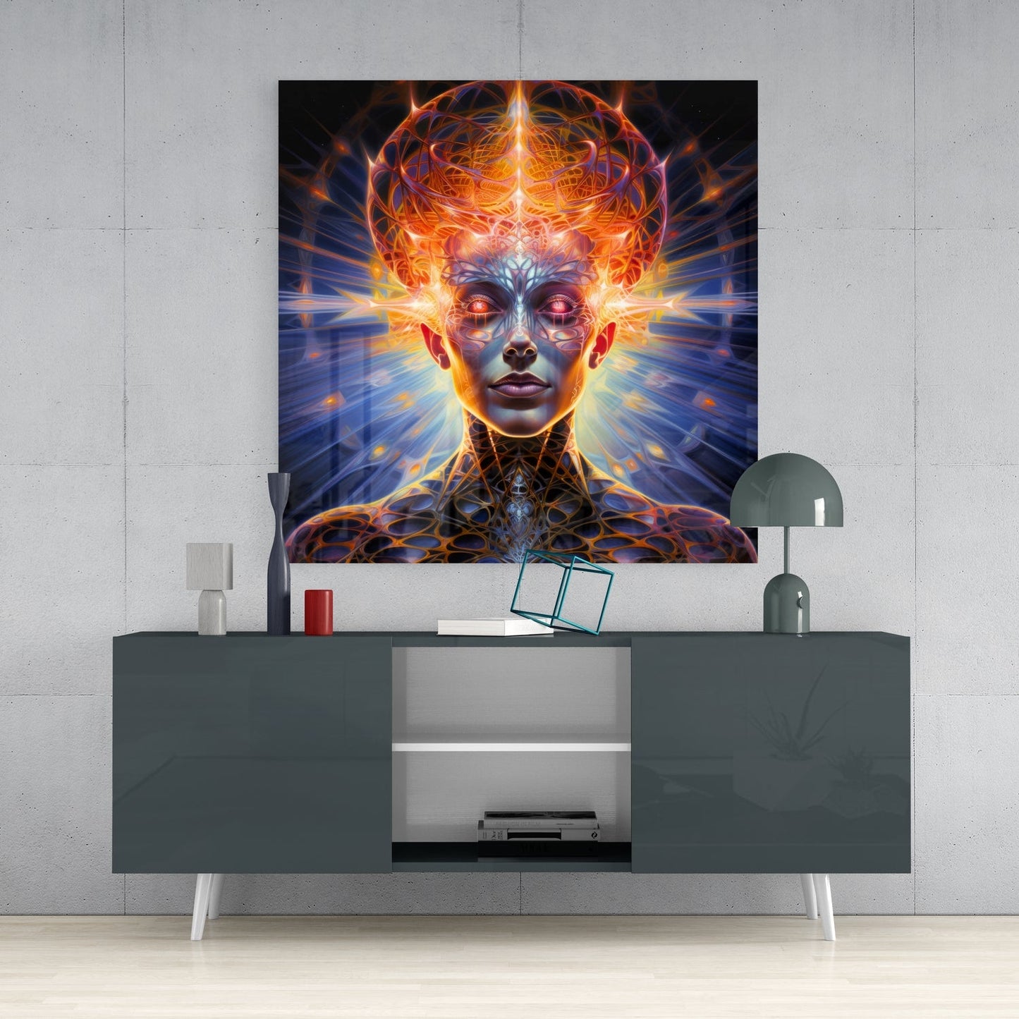 Glowing Filigree Mind Woman Portrait Glass Wall Art