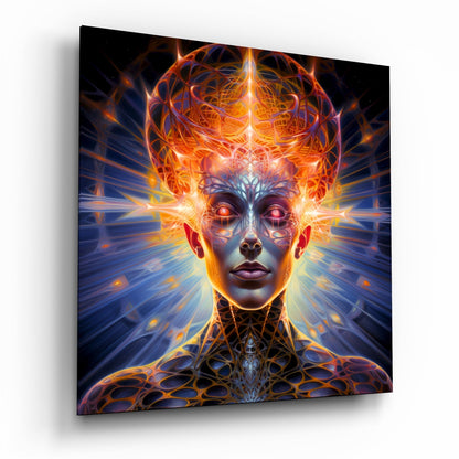 Glowing Filigree Mind Woman Portrait Glass Wall Art