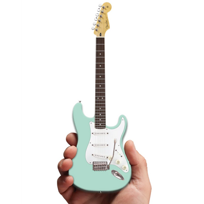 Seafoam green Fender Strat mini guitar with rosewood fretboard and axe heaven® adjustable A-frame stand guitar case gift